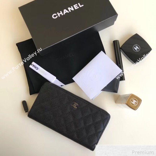 Chanel Zip Around Long Wallet in Grained Leather Black (YD-9042724)