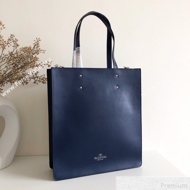 Valentino VLTN Rockstud Calfskin Shopper Tote Bag Blue 2019 (JJ3-9041919)