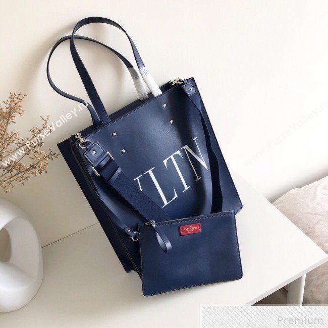 Valentino VLTN Rockstud Calfskin Shopper Tote Bag Blue 2019 (JJ3-9041919)