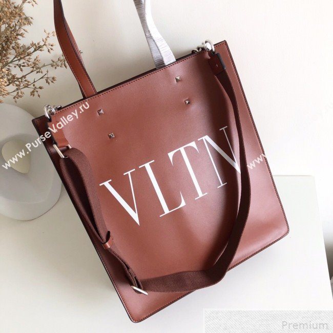 Valentino VLTN Rockstud Calfskin Shopper Tote Bag Brown 2019 (JJ3-9041920)