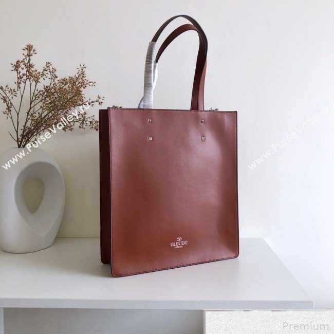 Valentino VLTN Rockstud Calfskin Shopper Tote Bag Brown 2019 (JJ3-9041920)