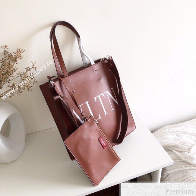 Valentino VLTN Rockstud Calfskin Shopper Tote Bag Brown 2019 (JJ3-9041920)