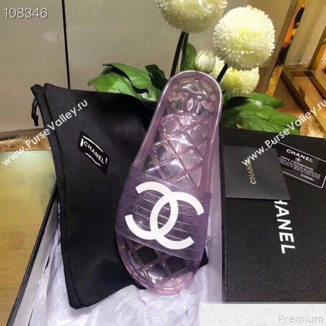 Chanel Flat Transparent Color CC Slide Sandals Purple 2019 (KQN-9050764)