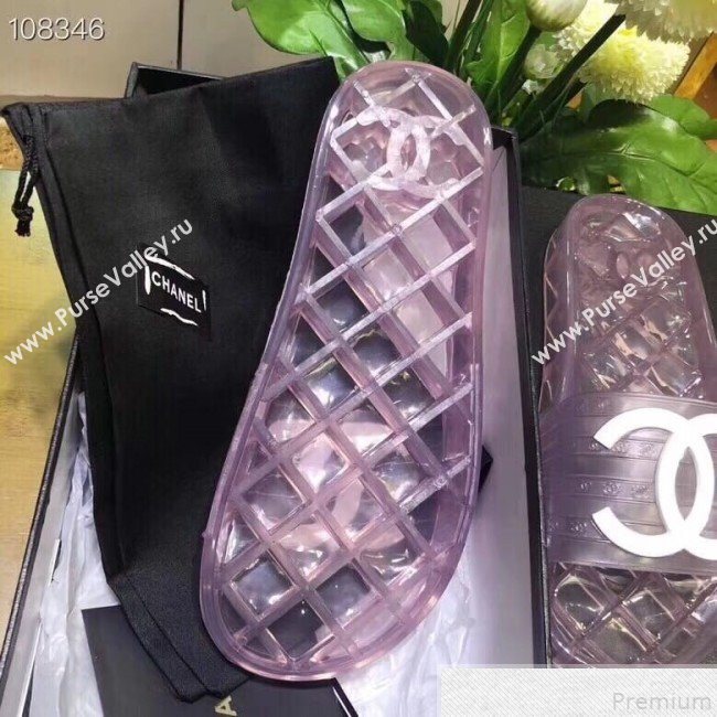 Chanel Flat Transparent Color CC Slide Sandals Purple 2019 (KQN-9050764)