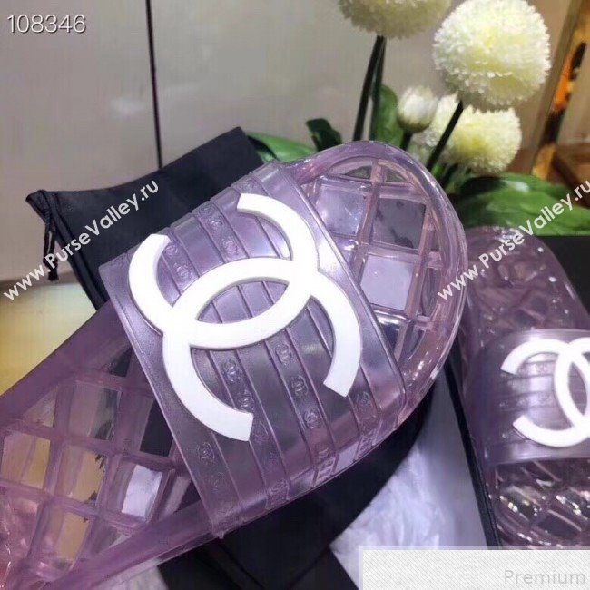 Chanel Flat Transparent Color CC Slide Sandals Purple 2019 (KQN-9050764)