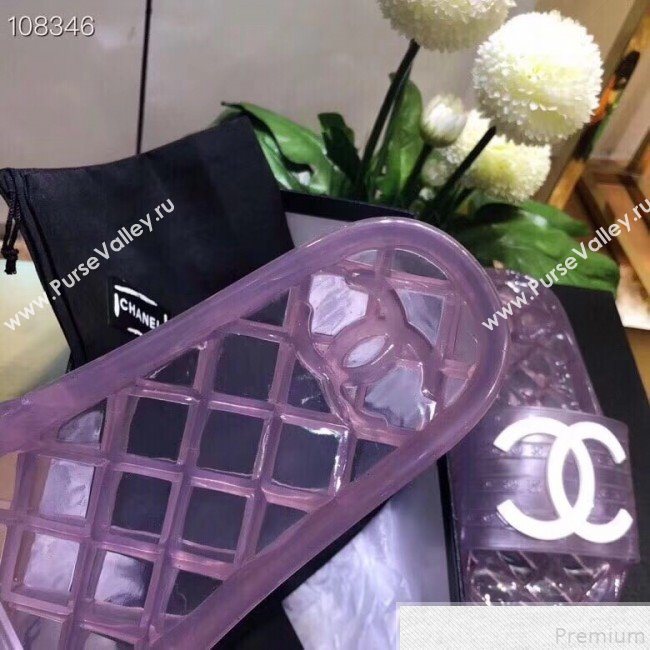 Chanel Flat Transparent Color CC Slide Sandals Purple 2019 (KQN-9050764)