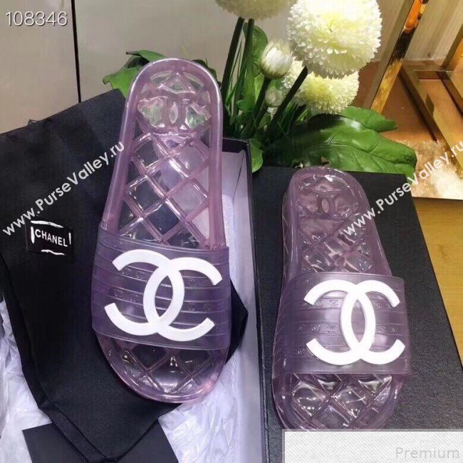 Chanel Flat Transparent Color CC Slide Sandals Purple 2019 (KQN-9050764)