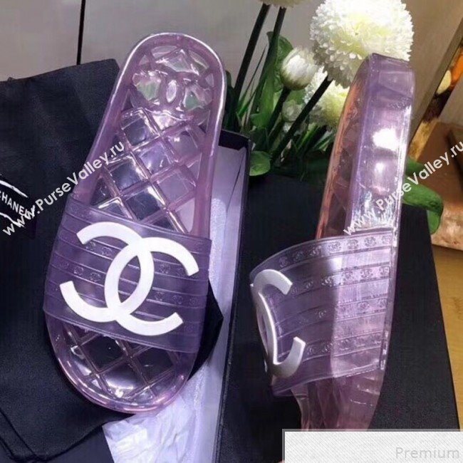 Chanel Flat Transparent Color CC Slide Sandals Purple 2019 (KQN-9050764)