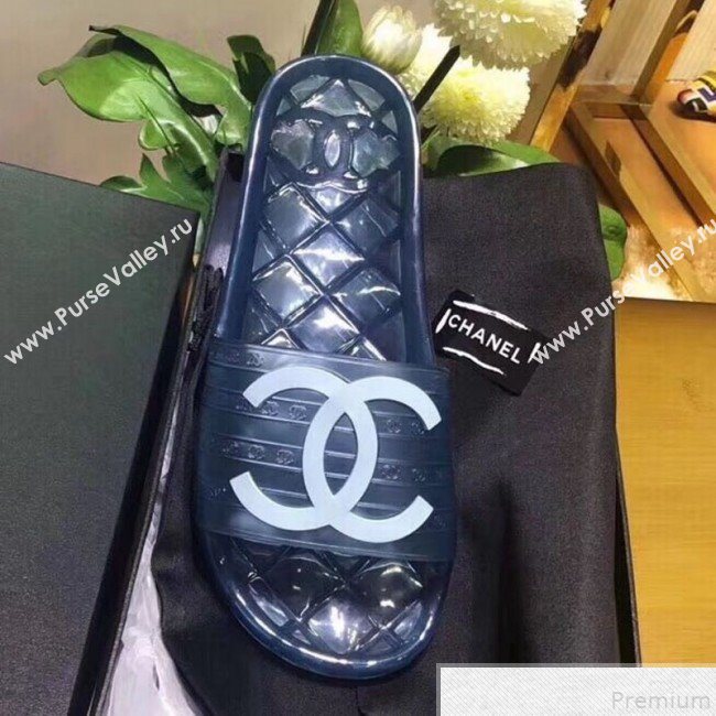Chanel Flat Transparent Color CC Slide Sandals Blue 2019 (KQN-9050765)