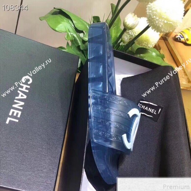 Chanel Flat Transparent Color CC Slide Sandals Blue 2019 (KQN-9050765)