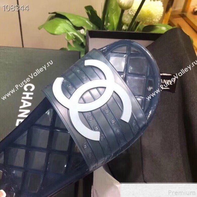 Chanel Flat Transparent Color CC Slide Sandals Blue 2019 (KQN-9050765)