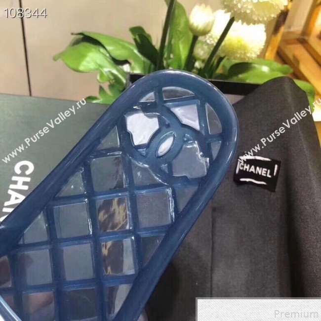 Chanel Flat Transparent Color CC Slide Sandals Blue 2019 (KQN-9050765)