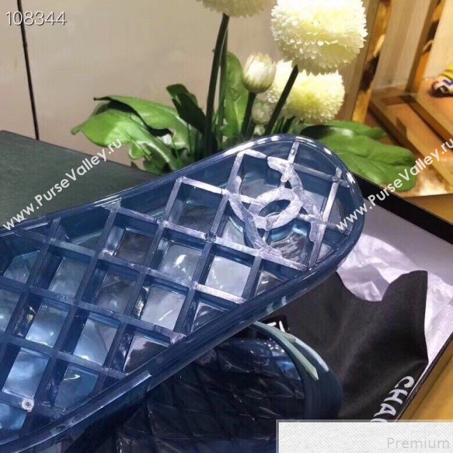 Chanel Flat Transparent Color CC Slide Sandals Blue 2019 (KQN-9050765)