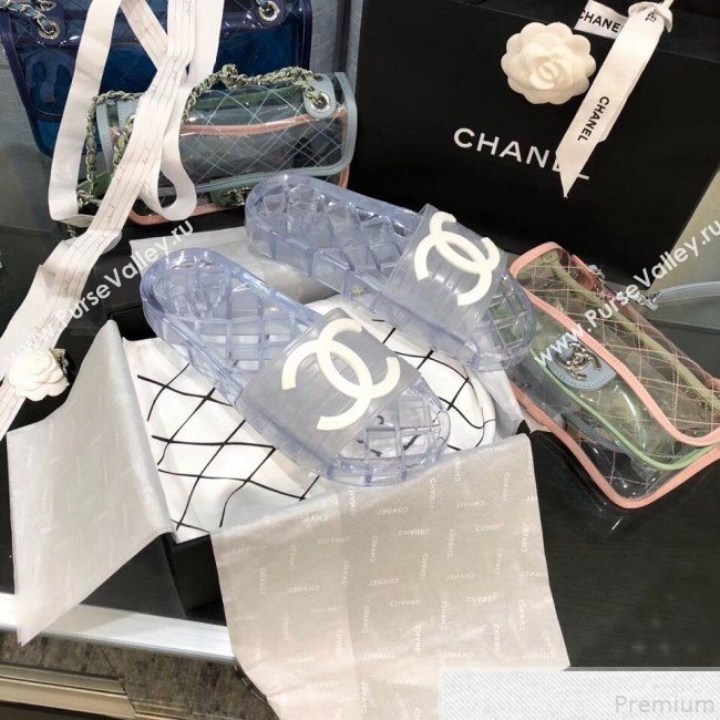 Chanel Flat Transparent Color CC Slide Sandals White 2019 (KQN-9050763)