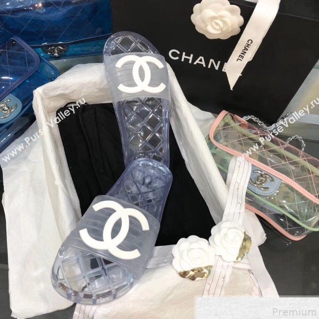Chanel Flat Transparent Color CC Slide Sandals White 2019 (KQN-9050763)