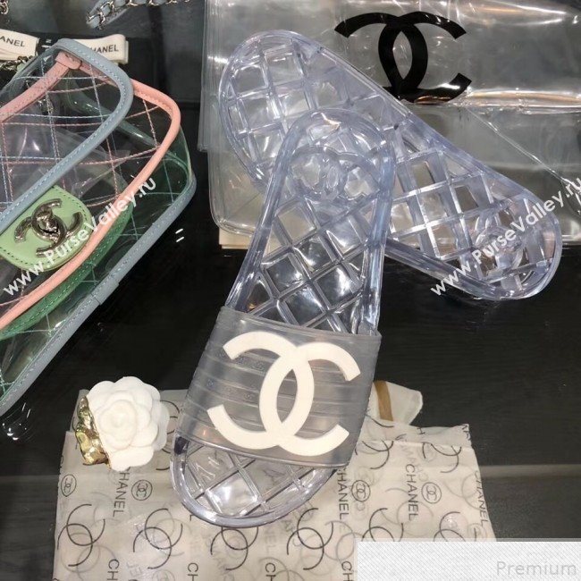 Chanel Flat Transparent Color CC Slide Sandals White 2019 (KQN-9050763)