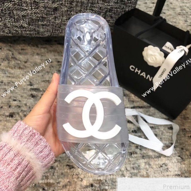 Chanel Flat Transparent Color CC Slide Sandals White 2019 (KQN-9050763)