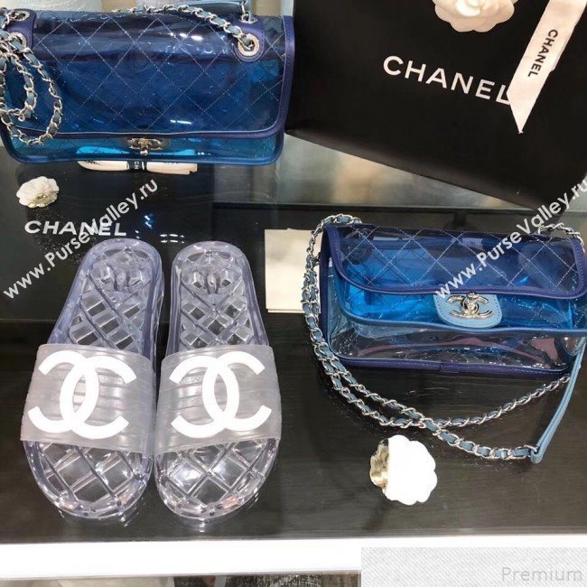 Chanel Flat Transparent Color CC Slide Sandals White 2019 (KQN-9050763)