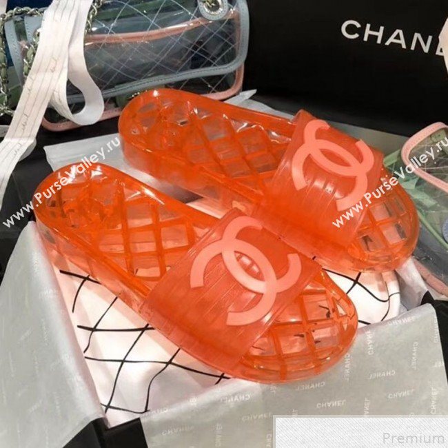 Chanel Flat Transparent Color CC Slide Sandals Orange 2019 (KQN-9050766)