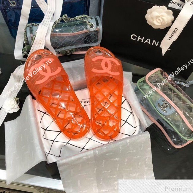 Chanel Flat Transparent Color CC Slide Sandals Orange 2019 (KQN-9050766)