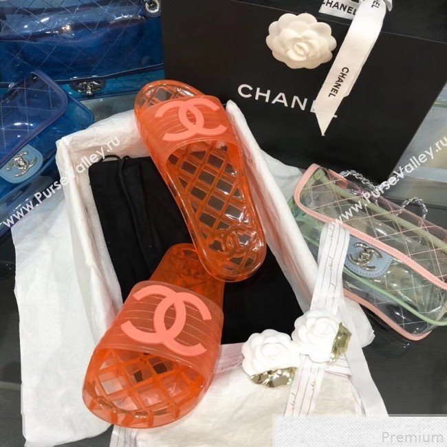 Chanel Flat Transparent Color CC Slide Sandals Orange 2019 (KQN-9050766)