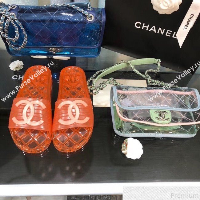 Chanel Flat Transparent Color CC Slide Sandals Orange 2019 (KQN-9050766)