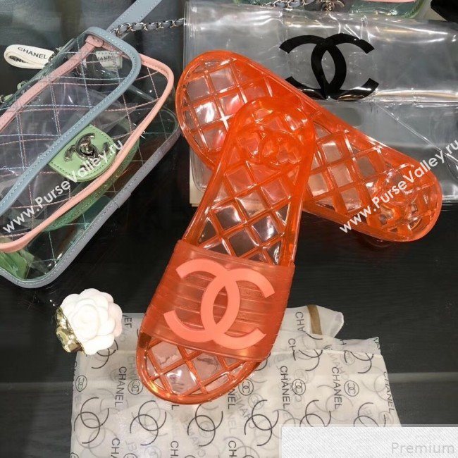 Chanel Flat Transparent Color CC Slide Sandals Orange 2019 (KQN-9050766)