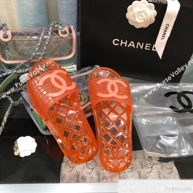 Chanel Flat Transparent Color CC Slide Sandals Orange 2019 (KQN-9050766)