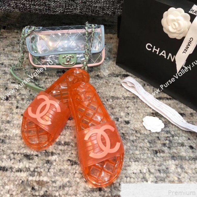 Chanel Flat Transparent Color CC Slide Sandals Orange 2019 (KQN-9050766)