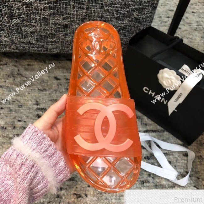 Chanel Flat Transparent Color CC Slide Sandals Orange 2019 (KQN-9050766)
