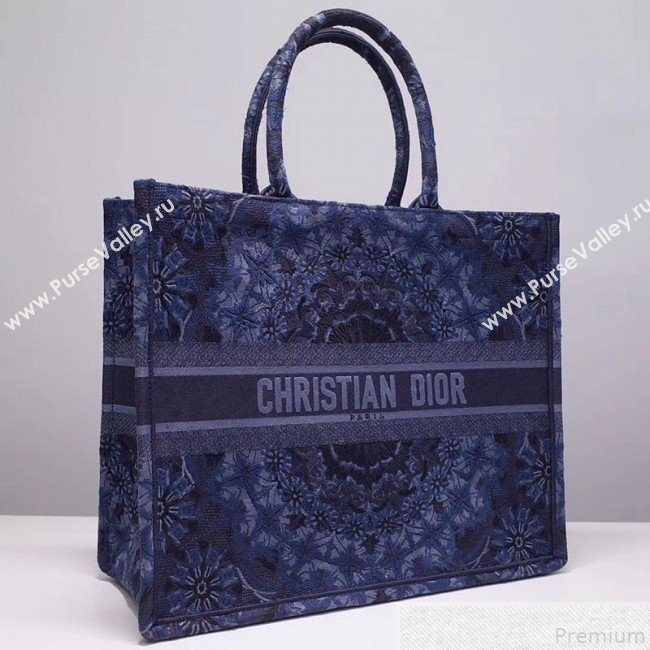 Dior Book Tote KaléiDiorscopic Embroidered Bag Navy Blue 2019 (DMZ-9050712)
