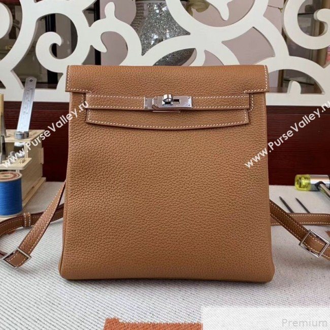 Hermes Kelly Ado Backpack 22cm in Togo Leather Light Brown/Silver(Half Handmade) 2019 (AMIN-9043048)