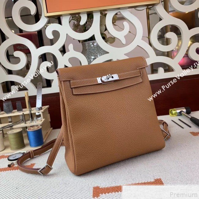 Hermes Kelly Ado Backpack 22cm in Togo Leather Light Brown/Silver(Half Handmade) 2019 (AMIN-9043048)