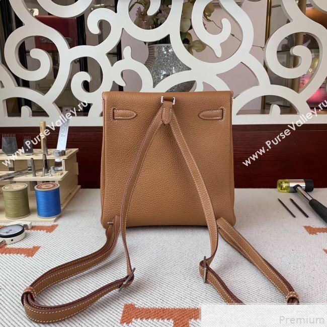 Hermes Kelly Ado Backpack 22cm in Togo Leather Light Brown/Silver(Half Handmade) 2019 (AMIN-9043048)