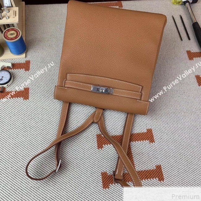 Hermes Kelly Ado Backpack 22cm in Togo Leather Light Brown/Silver(Half Handmade) 2019 (AMIN-9043048)