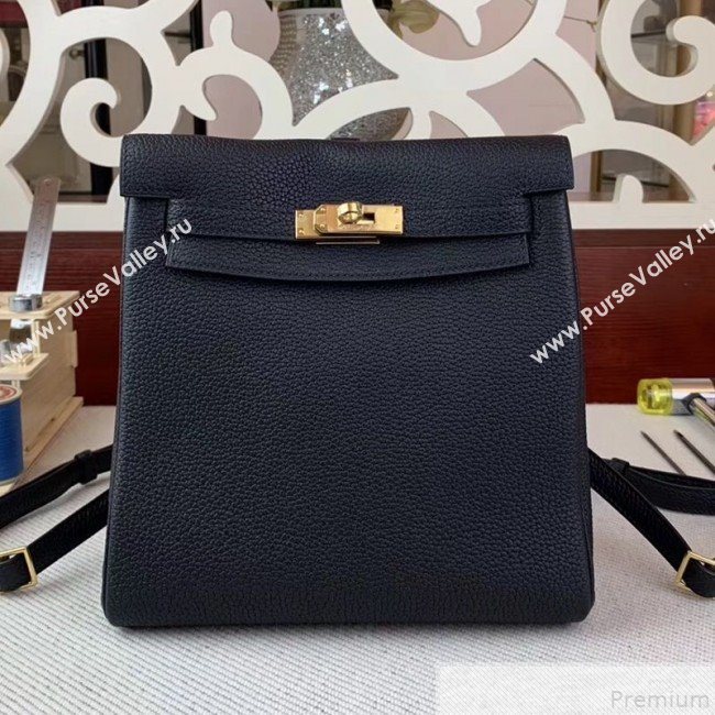 Hermes Kelly Ado Backpack 22cm in Togo Leather Black/Gold(Half Handmade) 2019 (AMIN-9043050)