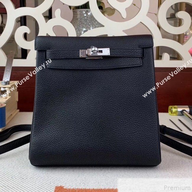 Hermes Kelly Ado Backpack 22cm in Togo Leather Black/Silver(Half Handmade) 2019 (AMIN-9043049)