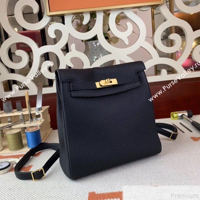 Hermes Kelly Ado Backpack 22cm in Togo Leather Black/Gold(Half Handmade) 2019 (AMIN-9043050)