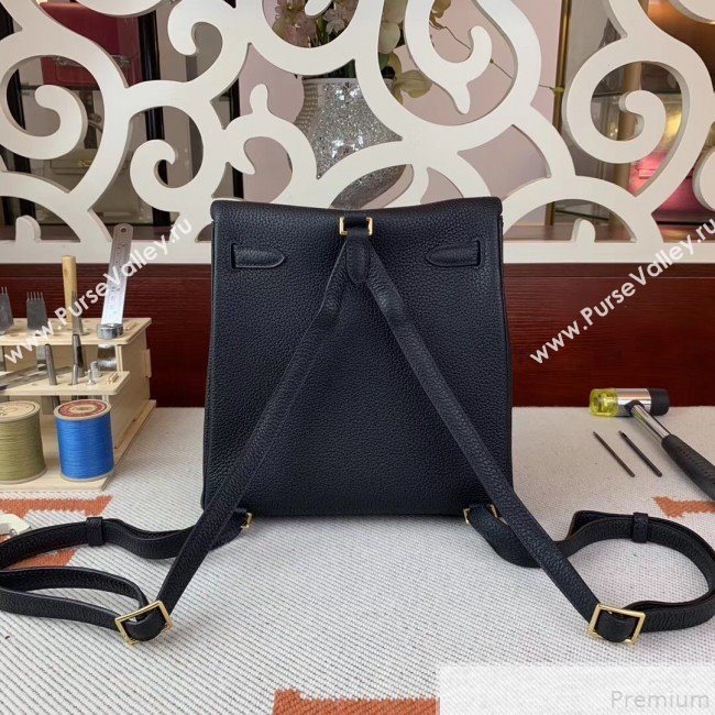 Hermes Kelly Ado Backpack 22cm in Togo Leather Black/Gold(Half Handmade) 2019 (AMIN-9043050)