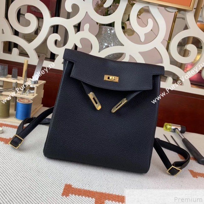 Hermes Kelly Ado Backpack 22cm in Togo Leather Black/Gold(Half Handmade) 2019 (AMIN-9043050)