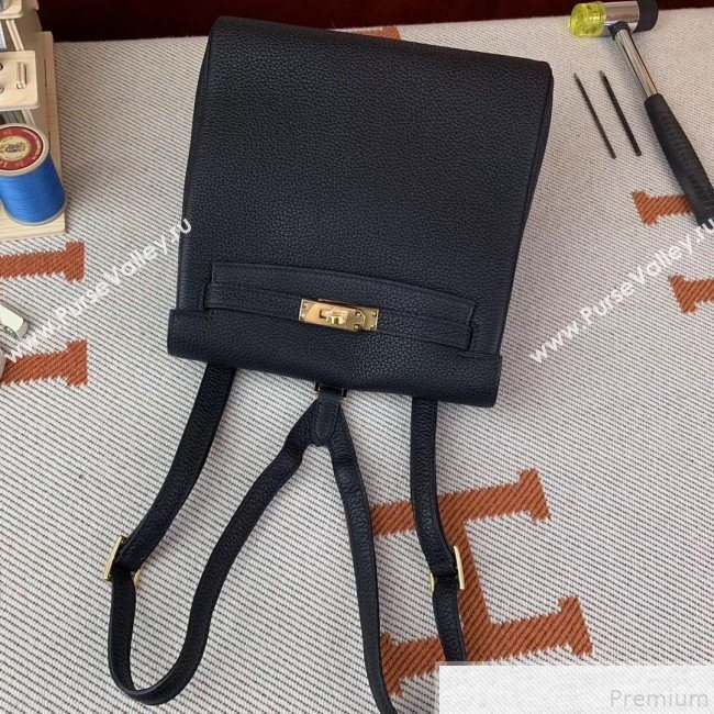 Hermes Kelly Ado Backpack 22cm in Togo Leather Black/Gold(Half Handmade) 2019 (AMIN-9043050)