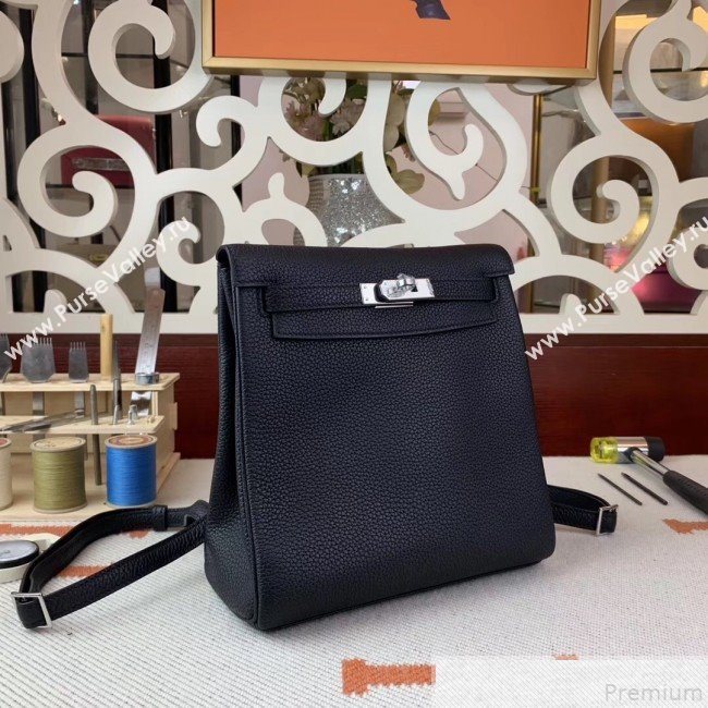 Hermes Kelly Ado Backpack 22cm in Togo Leather Black/Silver(Half Handmade) 2019 (AMIN-9043049)