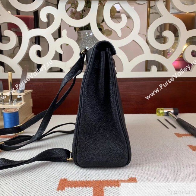 Hermes Kelly Ado Backpack 22cm in Togo Leather Black/Silver(Half Handmade) 2019 (AMIN-9043049)