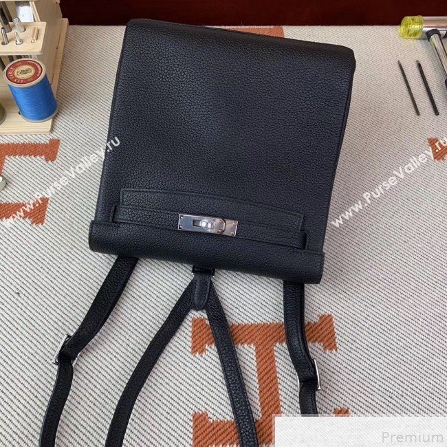 Hermes Kelly Ado Backpack 22cm in Togo Leather Black/Silver(Half Handmade) 2019 (AMIN-9043049)