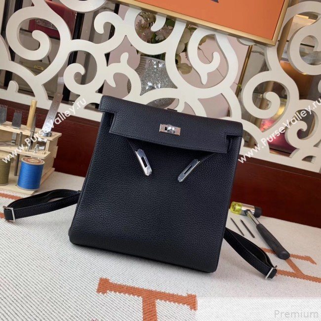 Hermes Kelly Ado Backpack 22cm in Togo Leather Black/Silver(Half Handmade) 2019 (AMIN-9043049)