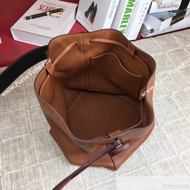 Hermes Licol Hermes 17 Bucket Bag Brown 2019(Half Handmade)  (AMIN-9050709)