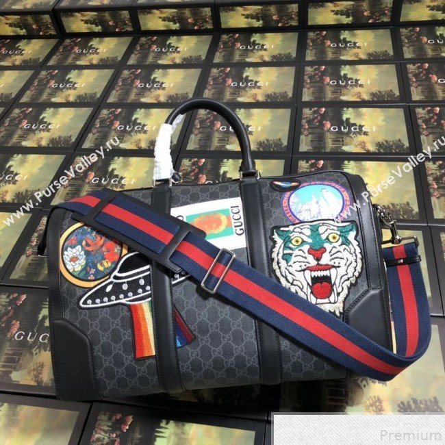 Gucci Night Courrier Soft GG Supreme Carry-on Travel Duffle Bag 474131 Black/Grey 2019 (BLWX-9050733)