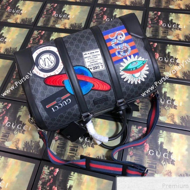 Gucci Night Courrier Soft GG Supreme Carry-on Travel Duffle Bag 474131 Black/Grey 2019 (BLWX-9050733)