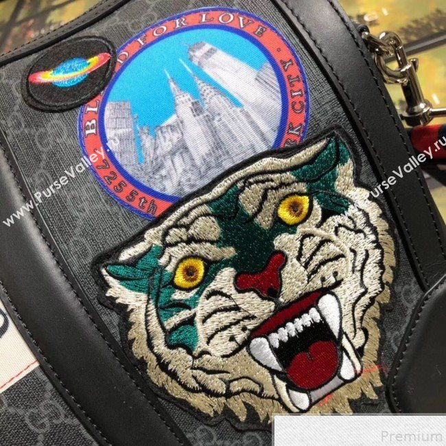 Gucci Night Courrier Soft GG Supreme Carry-on Travel Duffle Bag 474131 Black/Grey 2019 (BLWX-9050733)