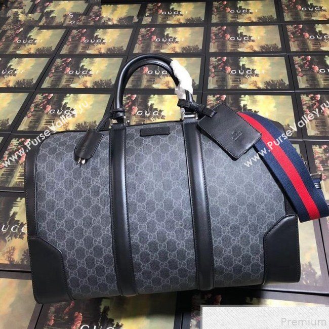 Gucci Soft GG Supreme Carry-on Travel Duffle Bag ‎474131 Black/Grey 2019 (BLWX-9050734)